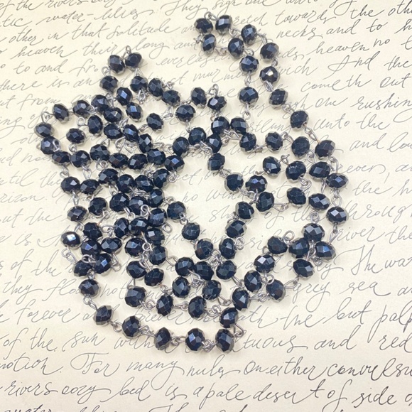 Vintage Black Glass Faceted Beads Long Necklace Over-The-Head Style - Picture 8 of 9